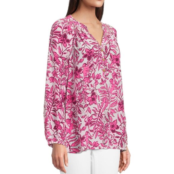 Lilly Pulitzer Silk Elsa Top XS Elderflower Blossom Lil Escape Plan NWOT - Picture 2 of 15